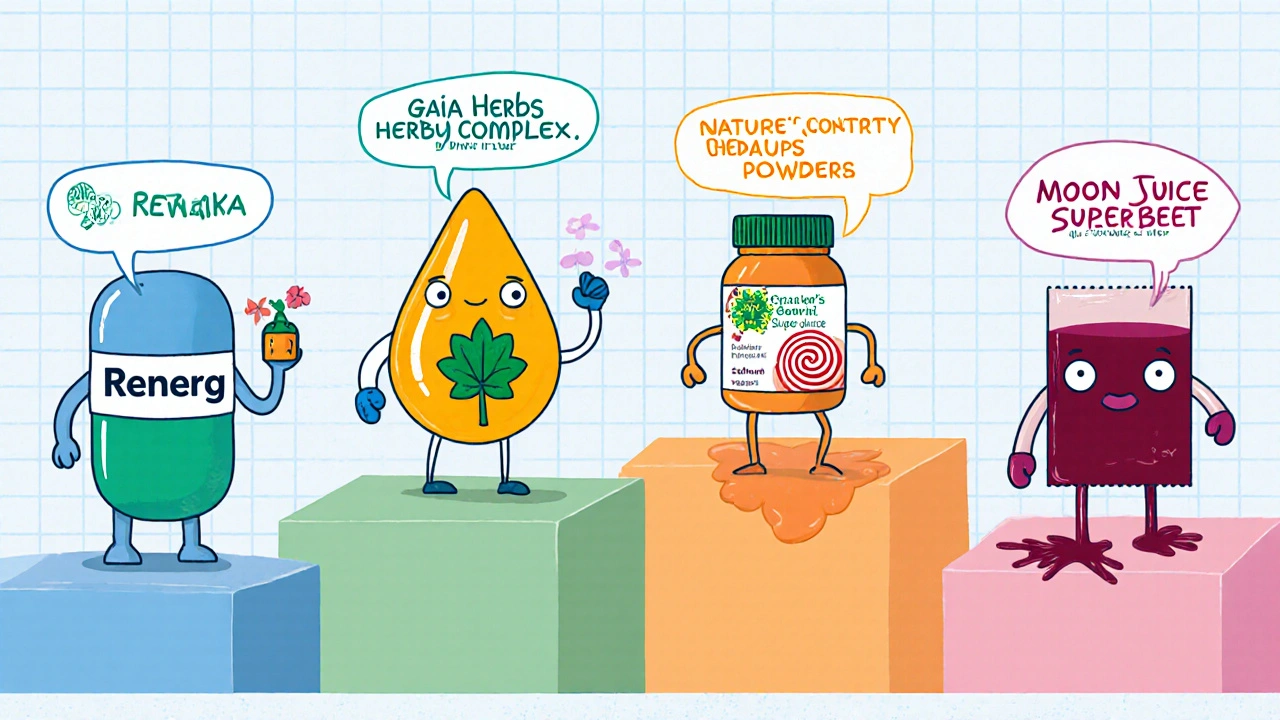Rubber‑hose cartoon comparison of four supplement mascots: capsule, droplet, tablet, and powder.