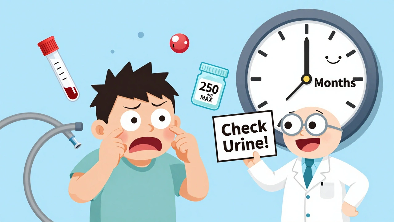 Patient with medical icons showing calcium, urine, and magnesium monitoring