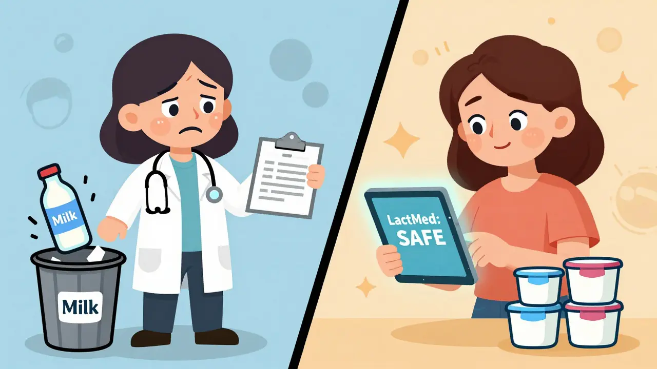 Split scene: one mom discarding milk in sadness, another storing milk confidently with a 'SAFE' tablet display.