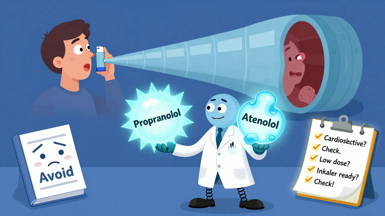 A doctor holds two pills—one dangerous, one safe—while a patient breathes easily with an inhaler, in playful rubber hose animation.