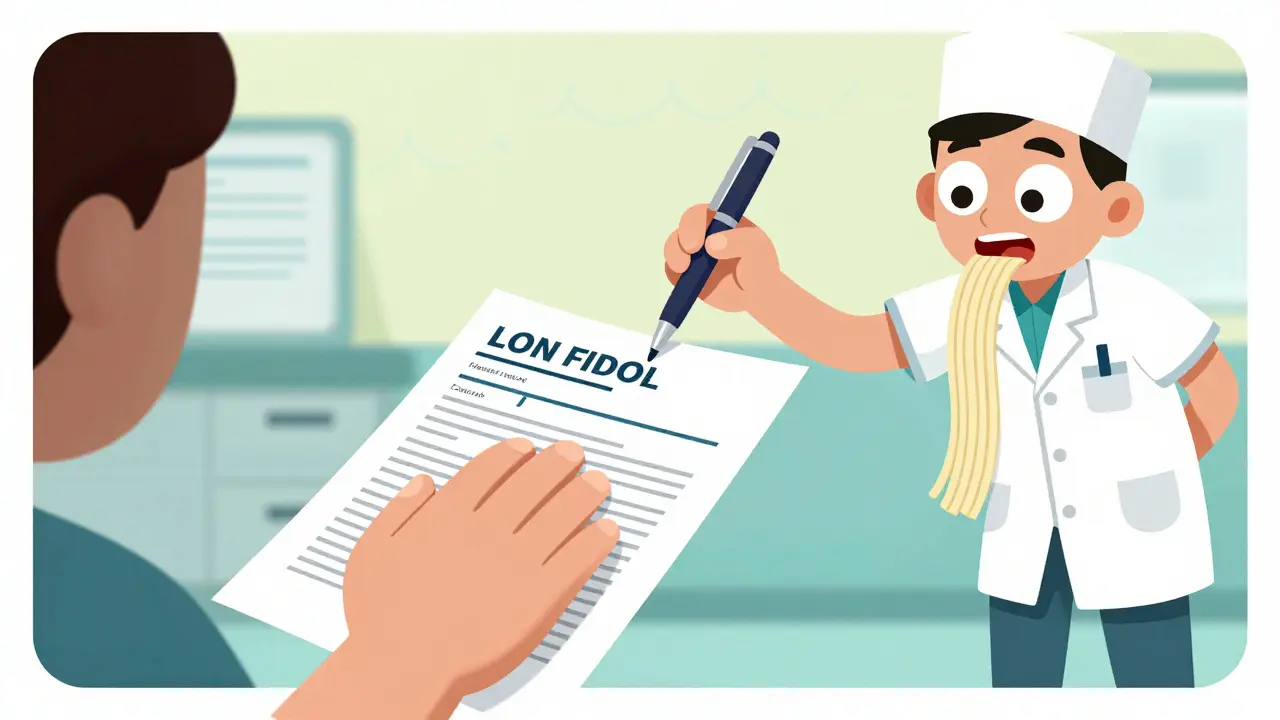 A patient pushing away a loan application from a sneaky clinic assistant in rubber hose style.